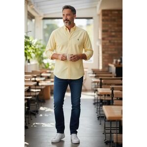 Ralph Lauren Men's Yellow‎ Oxford Button Down Shirt Embroidered Polo Size 17.5